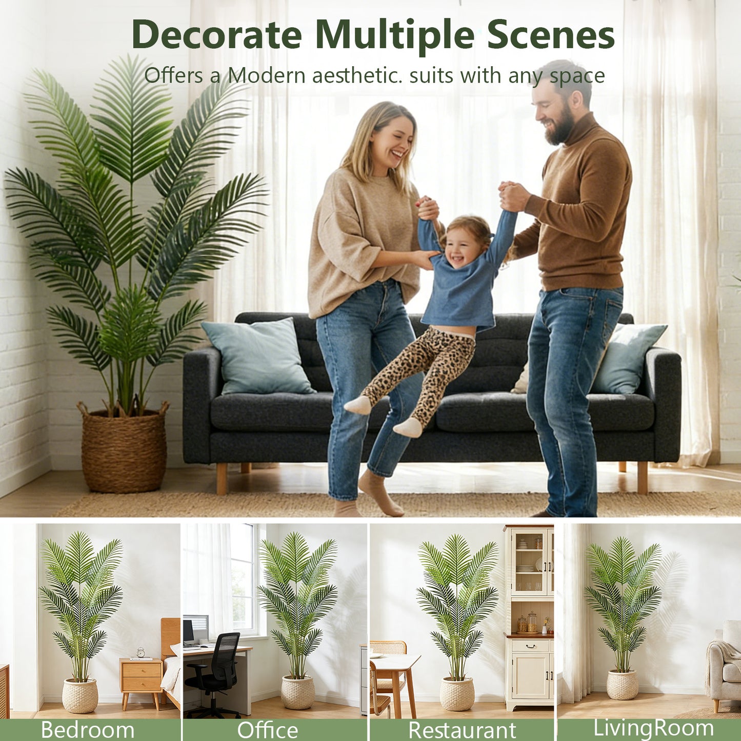 4ft Artificial Palm Plants, 4ft Palm Tree, Pre Potted Faux Greenry Tree for Home Decor Office House Living Room Indoor Outdoor, Big Plants House Plants