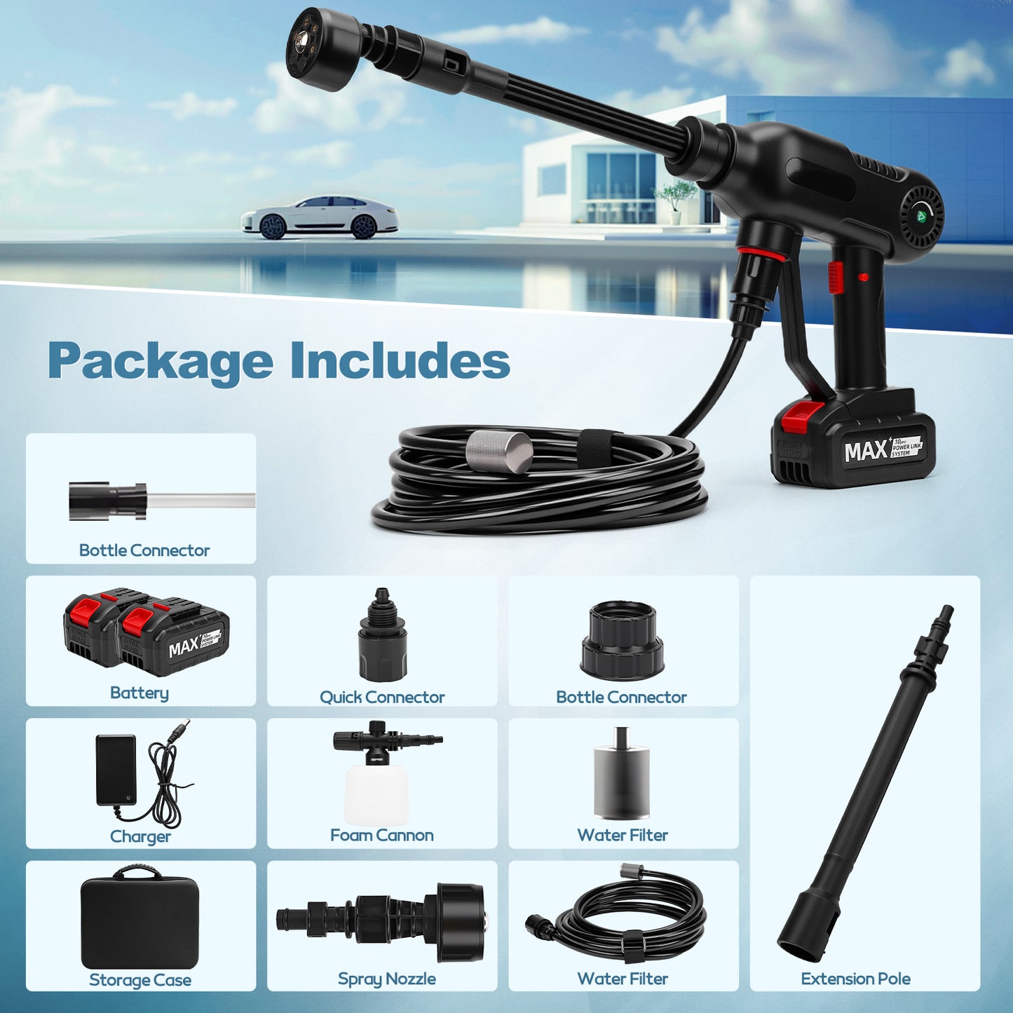 1000PSI Cordless Pressure Washer, Brushless Motor Power Washer with 6-in-1 Adjustable Nozzle, 3-Speed Adjustable LCD Screen for Cars, Yard, Floor, Patio Cleaning