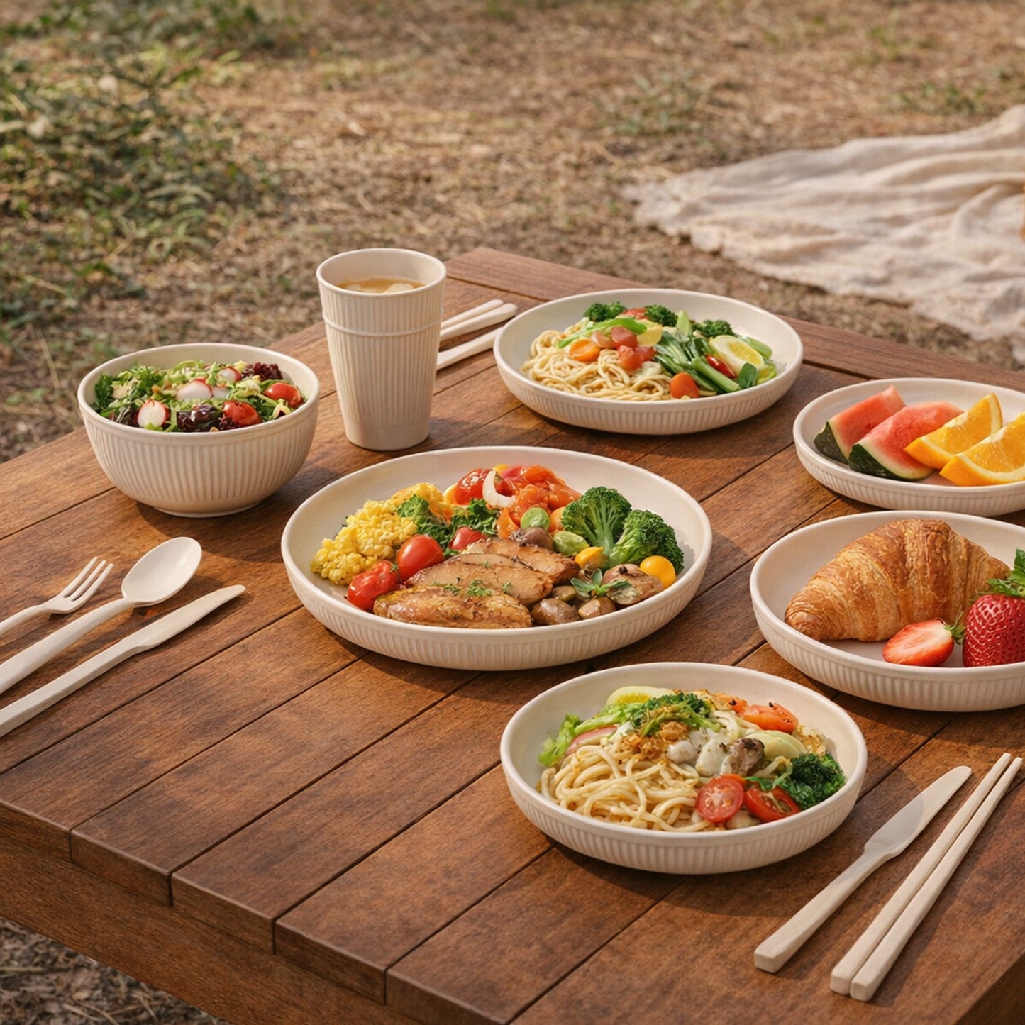Dinnerware Sets Unbreakable Plates Bowls Cups Reusable for 4 People Travel Camping Picnic Home Party Cutlery Set Dishwasher Microwave Safe Dishes