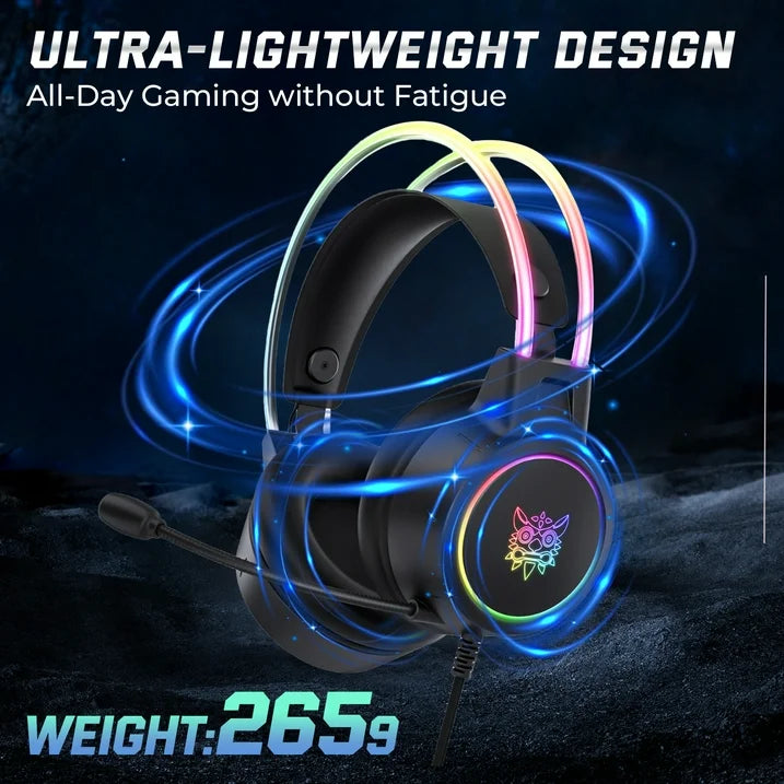 Gaming Headset with Microphone, RGB Rainbow Gaming Headphones for PC PS4 PS5 Laptop, Wired 3.5mm Audio Over Ear Headphone for Adults, Stereo Surround Sound, Noise Canceling Mic, Black