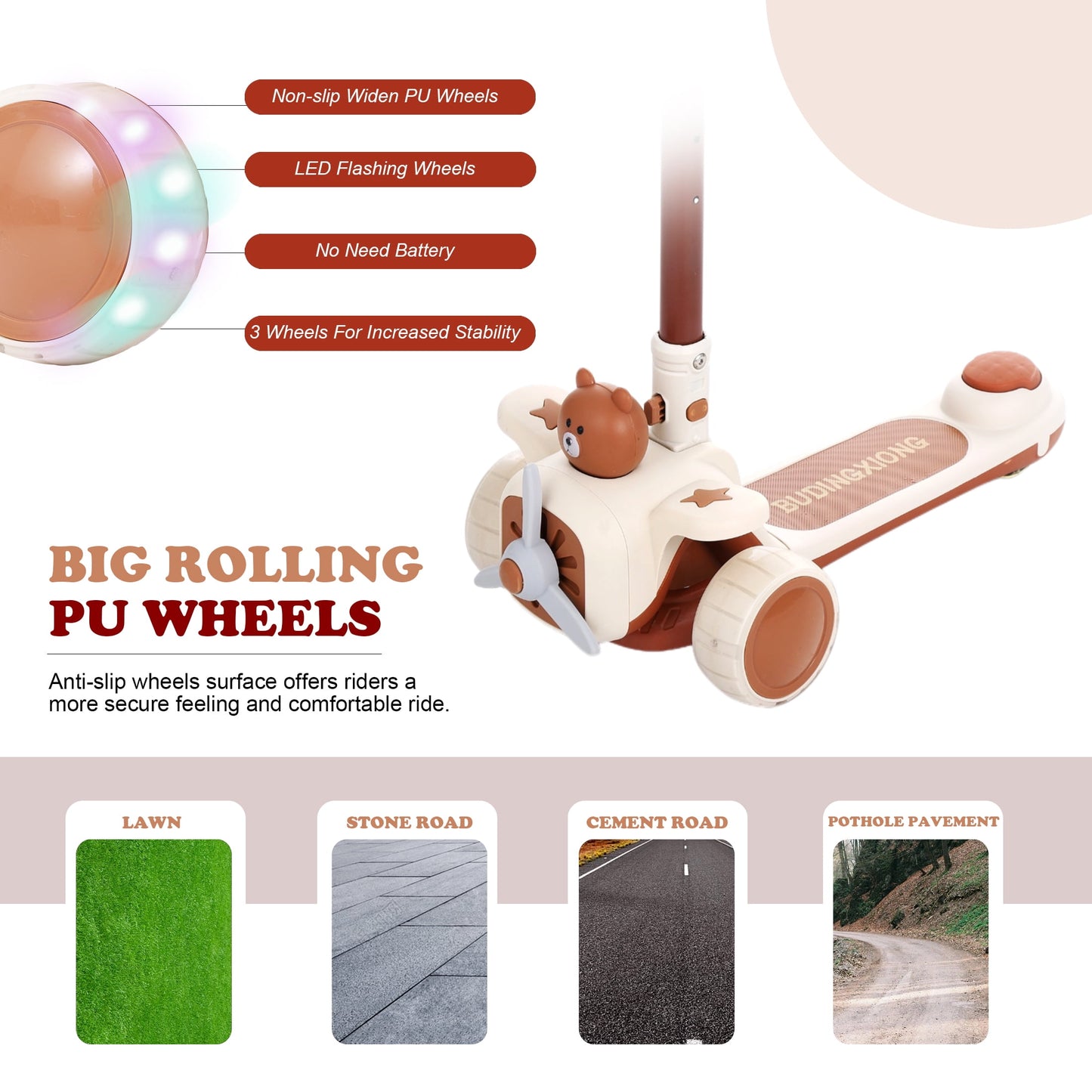 Kids Scooter 3-Wheel Light-up Folding Height Adjustable Kick Scooter for Boys Girls Ages 1-5, Sit or Stand Ride Scooter for Kids Gifts
