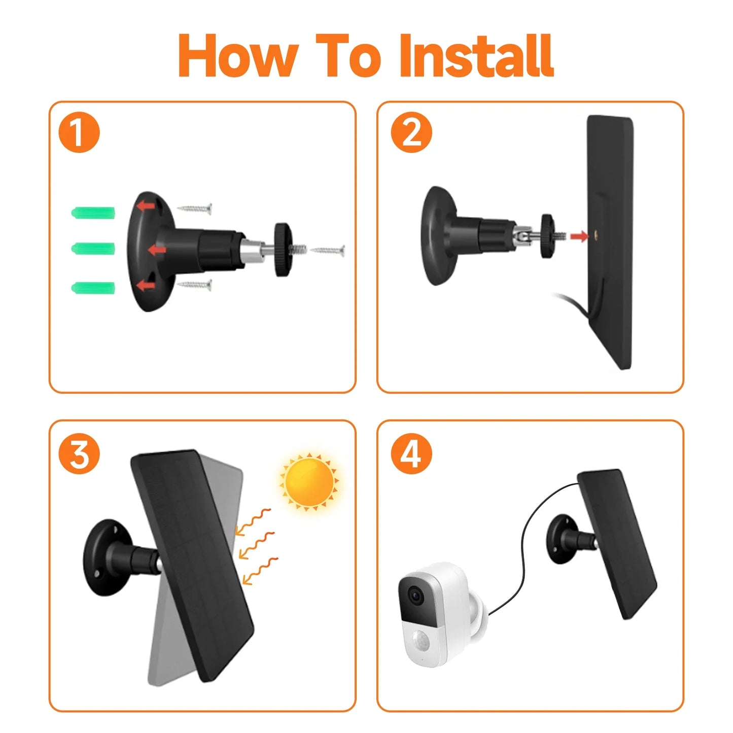 10W Solar Panels for Security Camera, USB C Port Solar Panel for DC 5V Outdoor Rechargeable Battery Camera Doorbell Light, 360° Adjustable Security Mount with 9.8ft Cable, IP65 Waterproof, Black