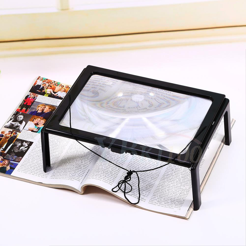 4A 3X Large Lighted Reading Foldable Desk Magnifier Magnifying Book Glass Light Led Aid Loupes