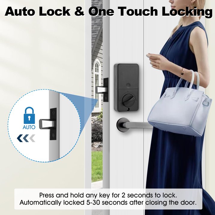 Keyless Entry Door Lock with Keypad, Smart Deadbolt Lock with Auto Lock, Customizable User Codes, Advanced Security Waterproof Smart Lock for Front Door & Home Use, Easy Installation, Matte Black