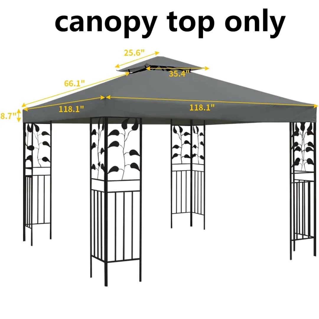 2 Tier Replacement Gazebo Canopy Top Patio 10'x10' PU Water Resistance Gazebo Canopy Replacement Top Cover, Gray