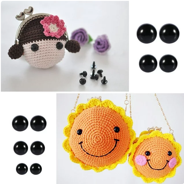 Mavis Laven 100pcs 6-12mm Black Plastic Safety Eyes for Bear, Doll, Puppet, Plush Animal and Craft