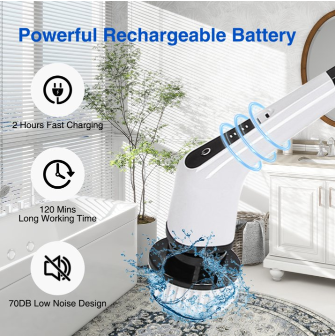 Electric Spin Scrubber Cordless Handheld Adjustable Smart Power Shower Cleaning Brush 25W for Bathroom Tile Floor Car