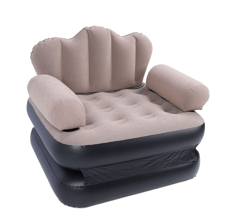 Inflatable Sofa Bed, Foldable Thickened Flocked PVC Blow Up Sofa, 5-in-1 Air Couch Mattress For Camping Pump Not Included
