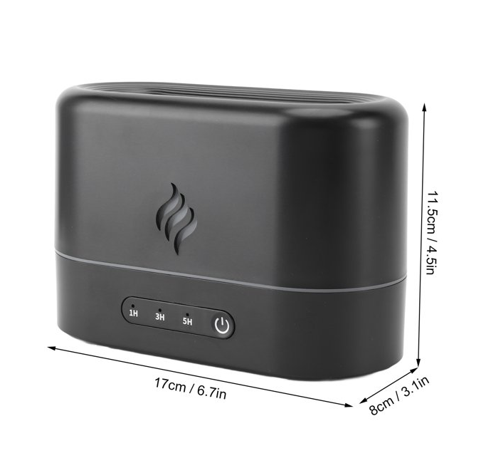 Flame Diffuser Humidifier With Flame Light, 7 Flame Colors Essential Oil Diffuser, Waterless Auto Shut-off, Time Setting For Home, Office, Room,Black