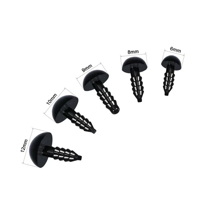 Mavis Laven 100pcs 6-12mm Black Plastic Safety Eyes for Bear, Doll, Puppet, Plush Animal and Craft