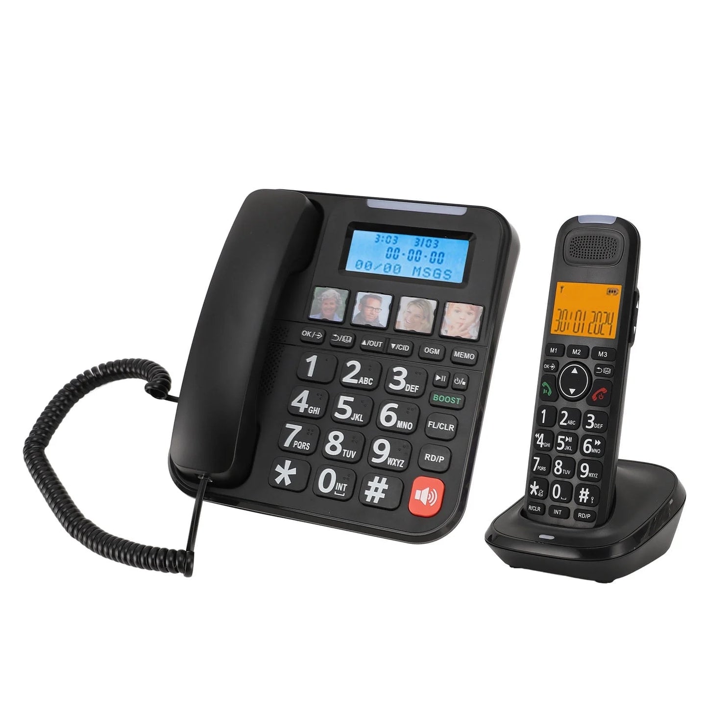 Expandable Corded/Cordless Phone System with Answering Machine, Big Button Senior Phone with Caller ID/Call Blocking & Handset/Amplified Speakerphones, Landline Business Telephones, Black