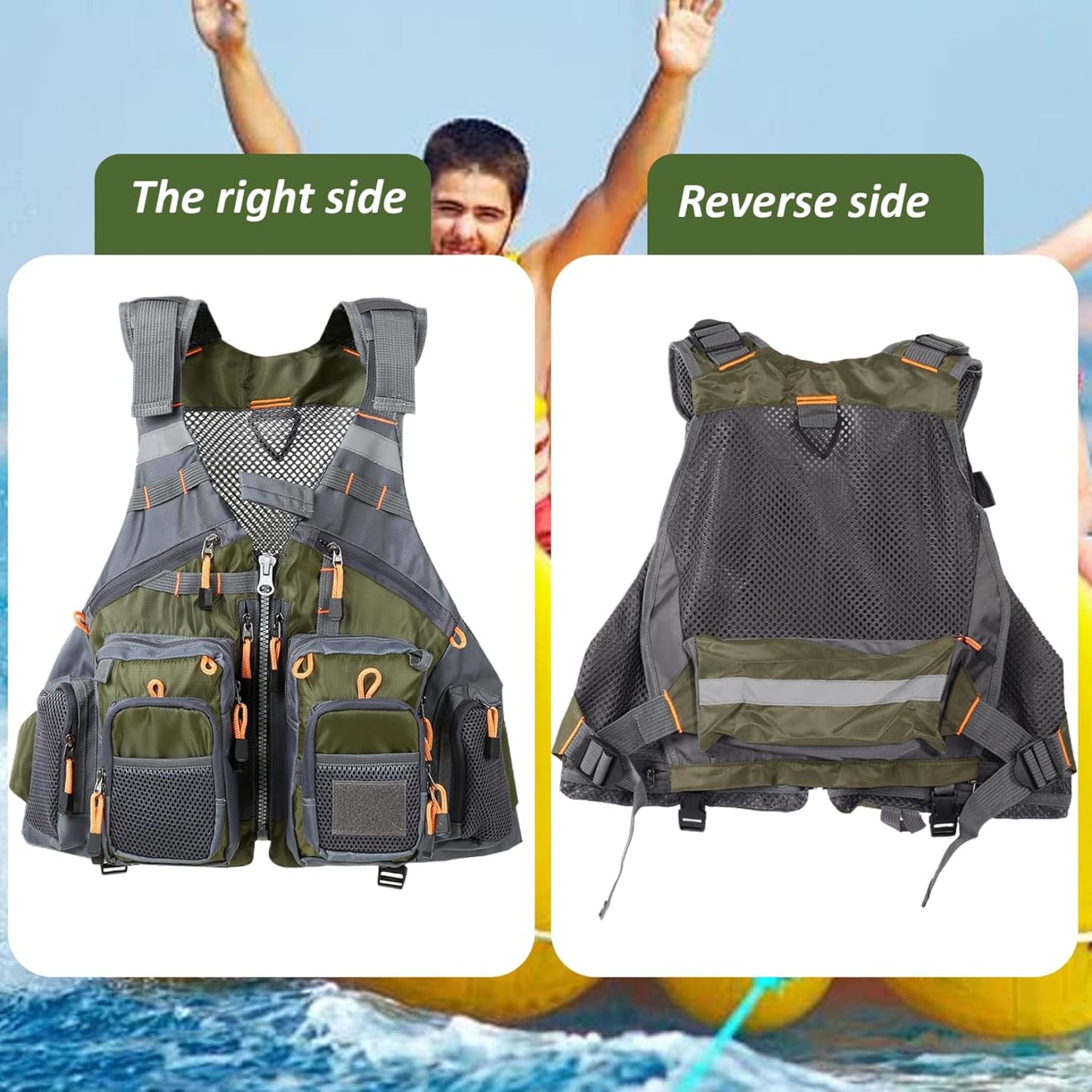 Fly Fishing Vest for Men Women, Comfortable Adjustable Fishing Vest with Multi-Pockets Reflective Stripes, Lightweight and Durable Unisex Strap Fishing Vest Pack, for Fly Bass Fishing