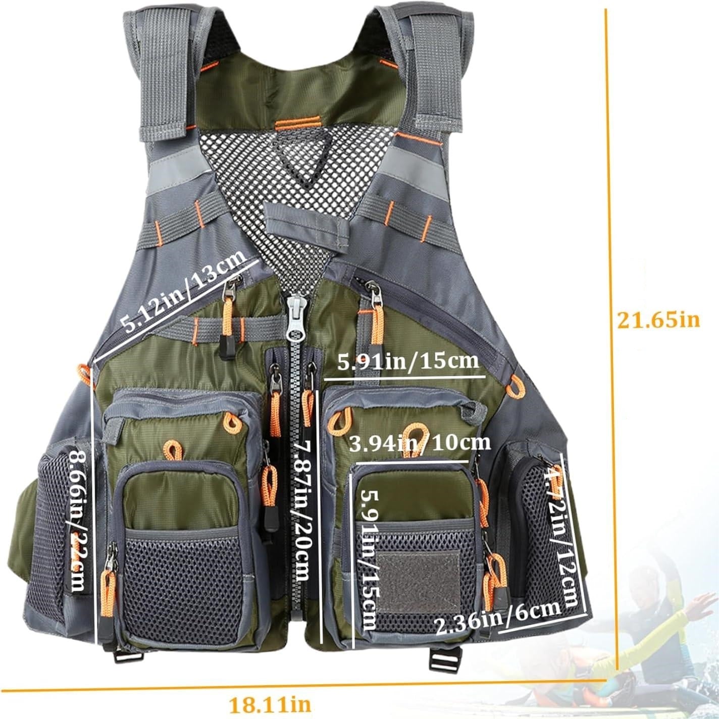 Fly Fishing Vest for Men Women, Comfortable Adjustable Fishing Vest with Multi-Pockets Reflective Stripes, Lightweight and Durable Unisex Strap Fishing Vest Pack, for Fly Bass Fishing