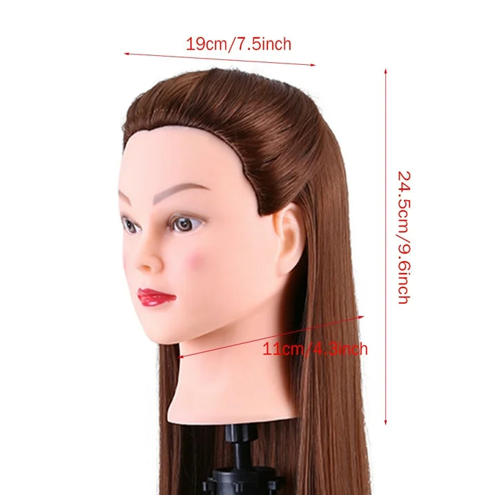 Synthetic Fiber Hair 24" Mannequin Head Hairdresser Training Head Manikin Cosmetology Doll Head with Table Clamp Holder
