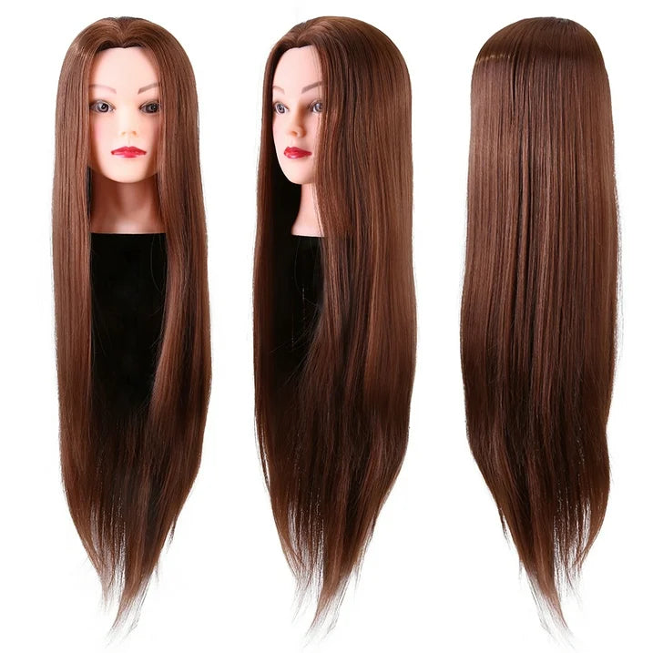 Synthetic Fiber Hair 24" Mannequin Head Hairdresser Training Head Manikin Cosmetology Doll Head with Table Clamp Holder
