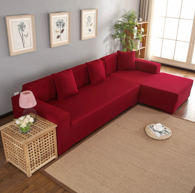 Fyydes 3+2 Seat Corner Sofa Cover L Shape Slipcover Protector For Living Room Wine Red