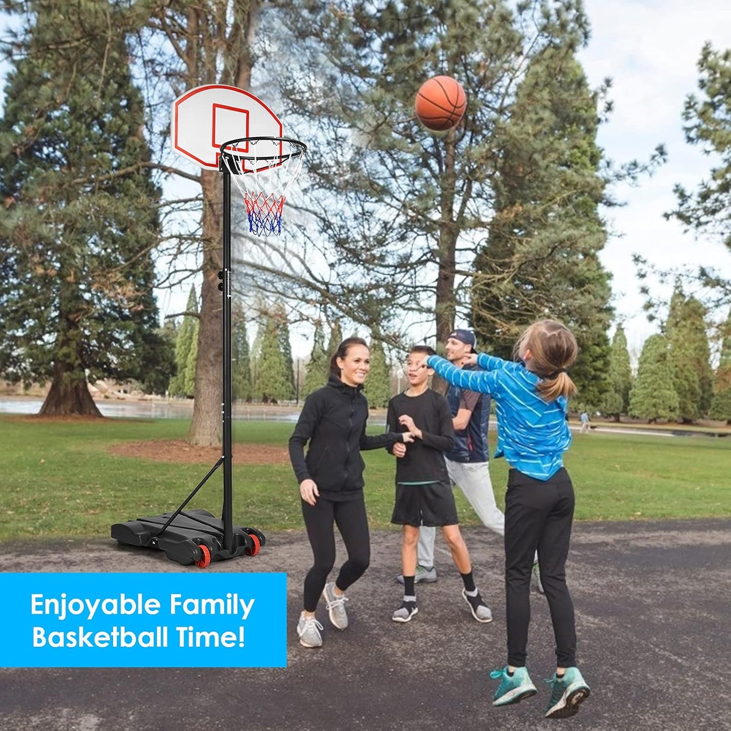 Portable Basketball Hoop System, 5.4FT to 9FT Height Adjustable Basketball Goal System with 30 inch PVC Backboard, Indoor Outdoor Portable Sport System with Fillable Base and 2 Transport Wheels