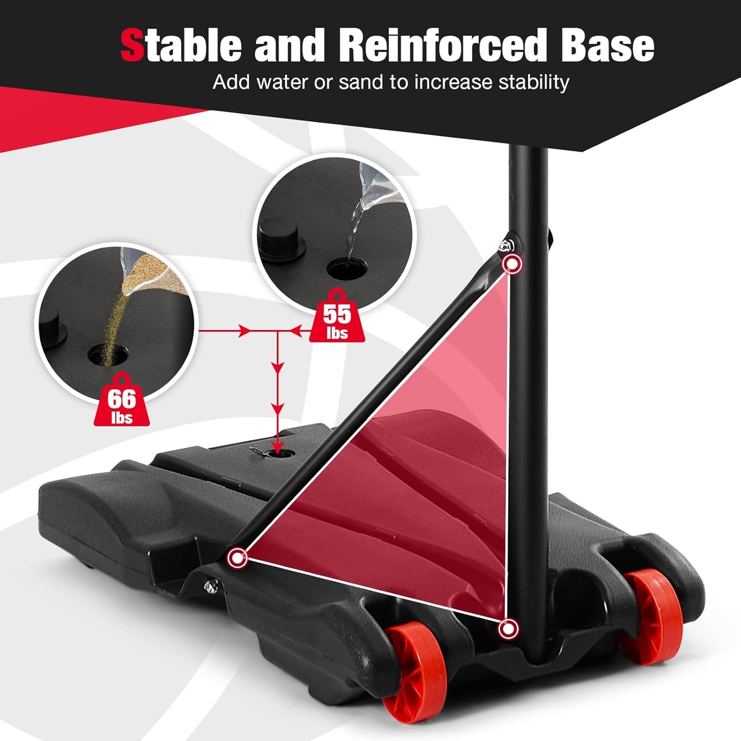 Portable Basketball Hoop System, 5.4FT to 9FT Height Adjustable Basketball Goal System with 30 inch PVC Backboard, Indoor Outdoor Portable Sport System with Fillable Base and 2 Transport Wheels