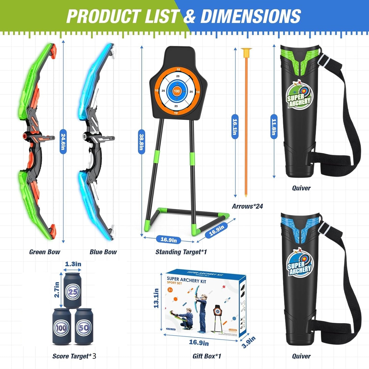 2 Pack Bow and Arrow Set Toy for Kids Boys Girs 3-12 Years Old, Archery Targets Archery Toy Set for Boys with LED Lights Target & Quiver Outdoor Toys for Kids Boys Girls