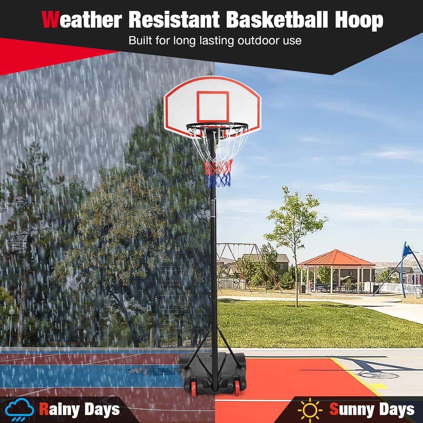 Portable Basketball Hoop System, 5.4FT to 9FT Height Adjustable Basketball Goal System with 30 inch PVC Backboard, Indoor Outdoor Portable Sport System with Fillable Base and 2 Transport Wheels