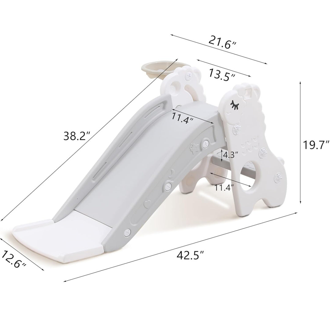 3 in 1 Slide for Kids Folding Toddler Slide Set with Climber, Basketball Hoop, Ball, Freestanding Slide for Toddler Playground Slide Climber Playset, Indoor Outdoor Toys for Kids Toddler Boys Girls