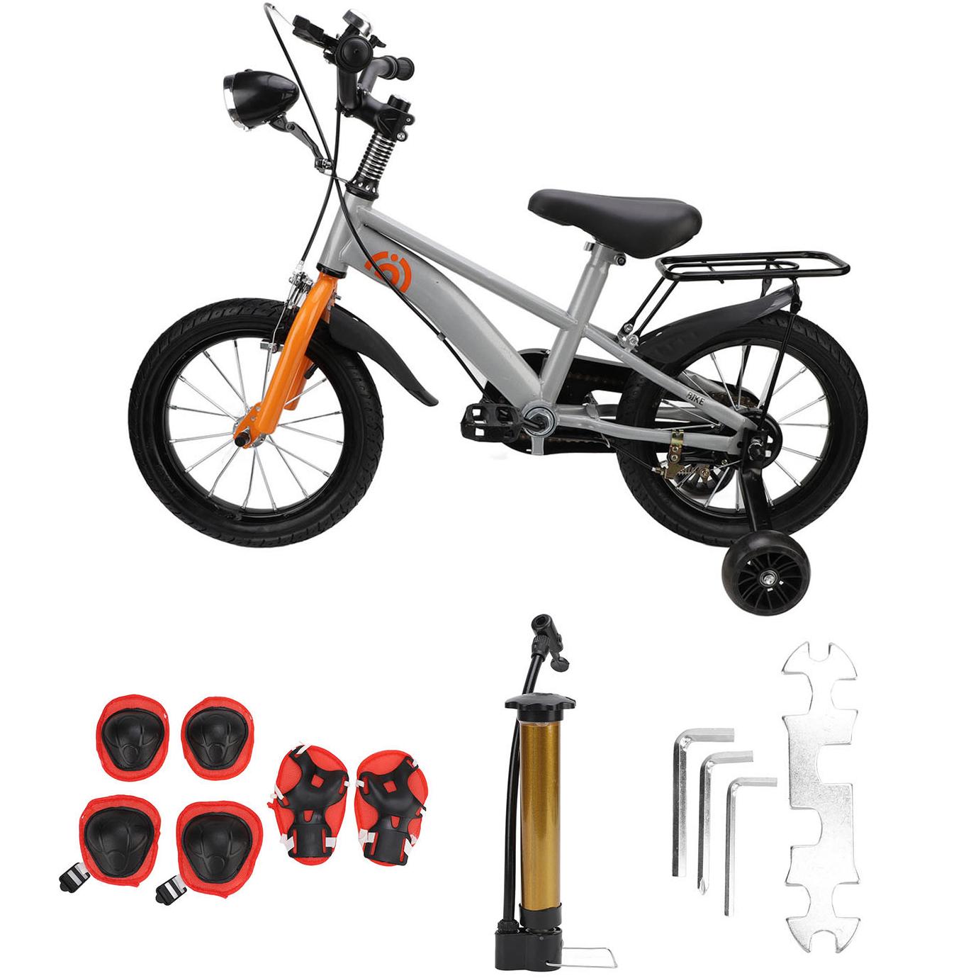 14" Kids Bike w/Training Wheel,Height Adjustable Kids Bicycle w/Headlight/Inflator/Protective Gear,Birthday Gift for Girls Boys Toddler Kids 3 to 6 YO