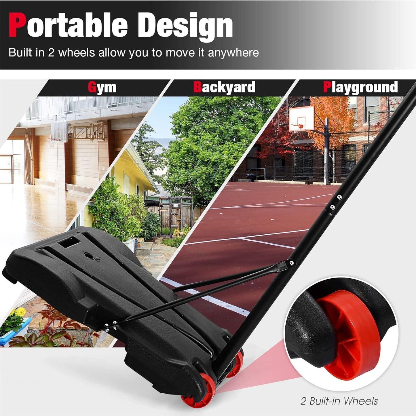 Portable Basketball Hoop System, 5.4FT to 9FT Height Adjustable Basketball Goal System with 30 inch PVC Backboard, Indoor Outdoor Portable Sport System with Fillable Base and 2 Transport Wheels