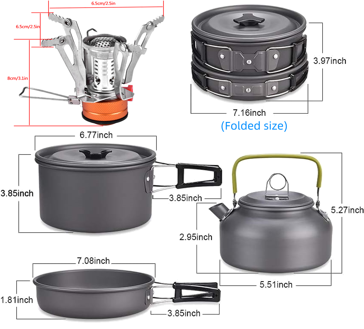 Eotvia Camping Pot And Pan, Stylish Aluminum Alloy Plastic Wood Camping Cookware Set Non Stick Coating With Spoon For Backpacking