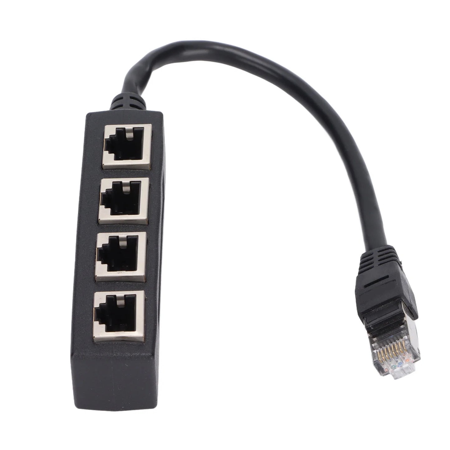 RJ45 1 Male to 4 Female Ethernet Cable Splitter Adapter, CAT7 Gold Plated Core, Black