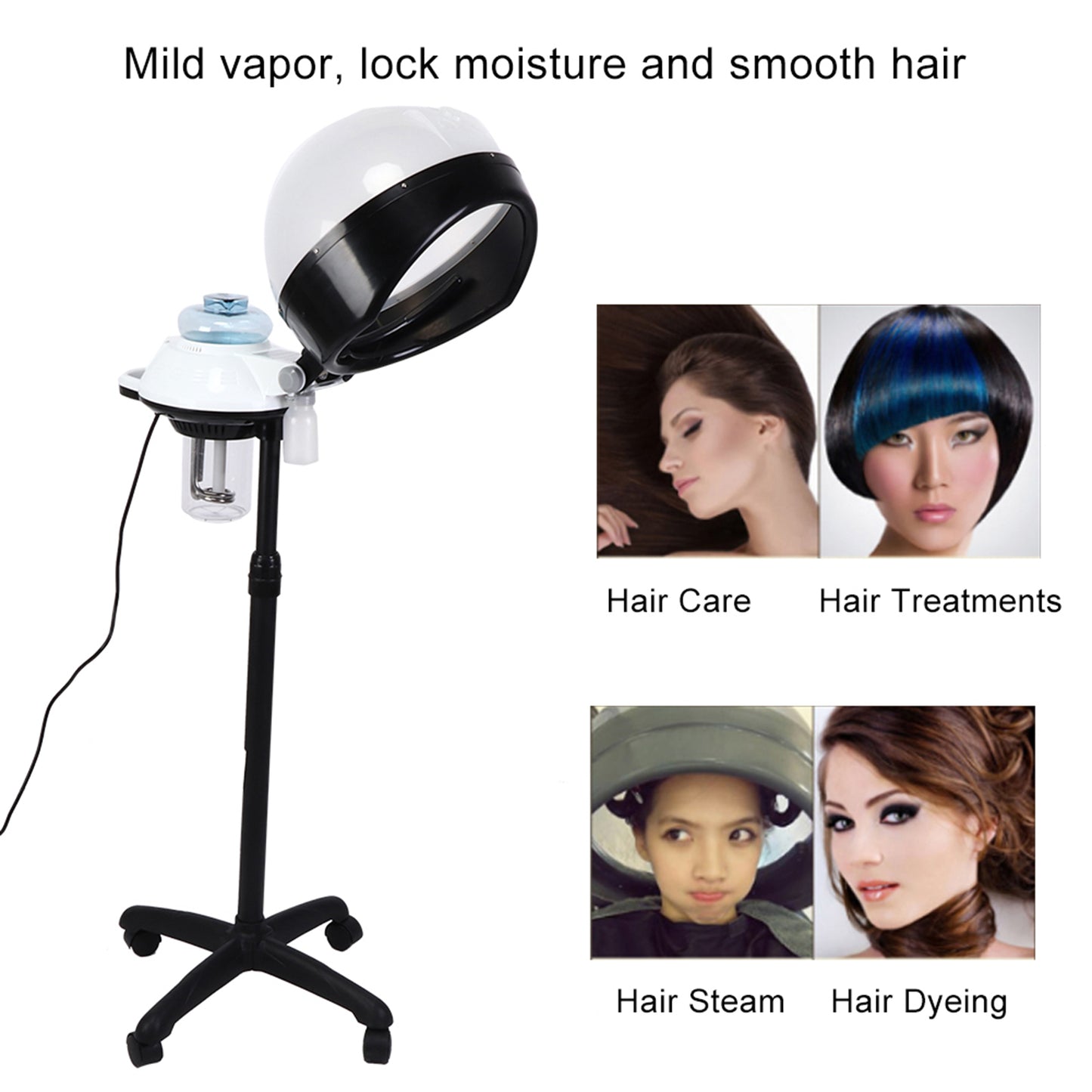 Hair Steamer, Adjustable Hooded Hair Steamer Rolling Floor Standing Beauty Salon Equipment Professional