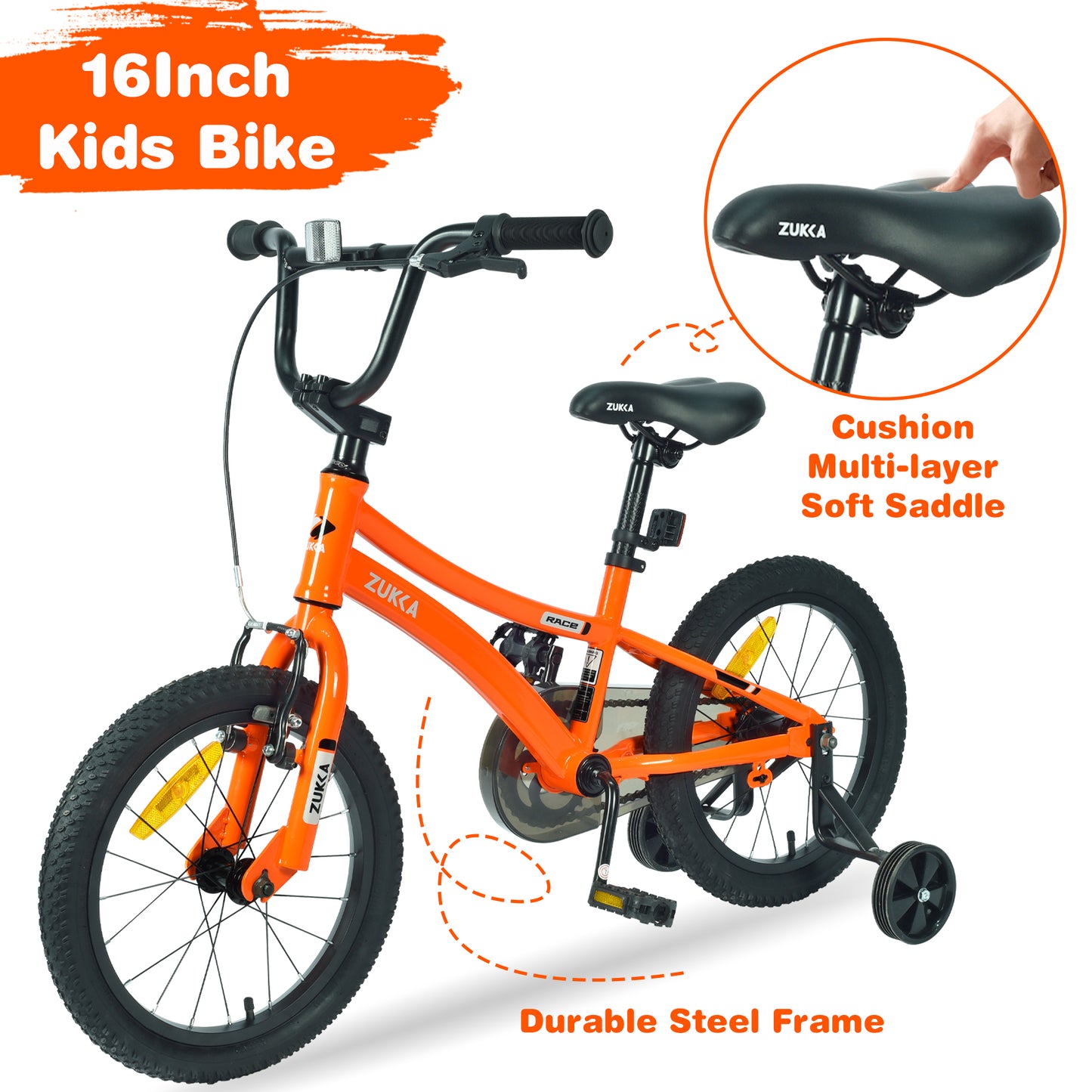 Kids Bike,16 Inch Kids' Bicycle with Training Wheels for Boys Age 4-7 Years,Orange