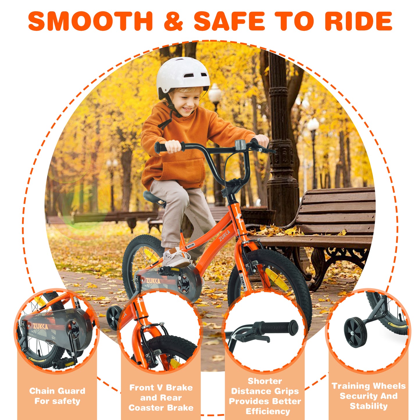 Kids Bike,16 Inch Kids' Bicycle with Training Wheels for Boys Age 4-7 Years,Orange