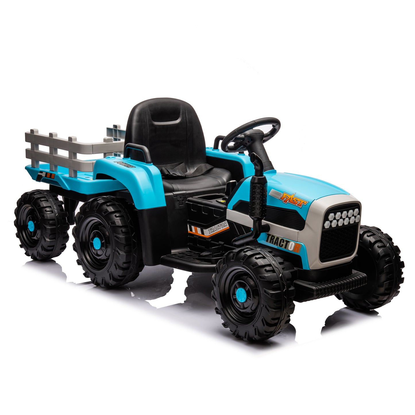 Ride on Tractor with Trailer,12V Battery Powered Electric Tractor Toy w/Remote Control,electric car for kids,Three speed adjustable,Power display, USB,MP3 ,LED light