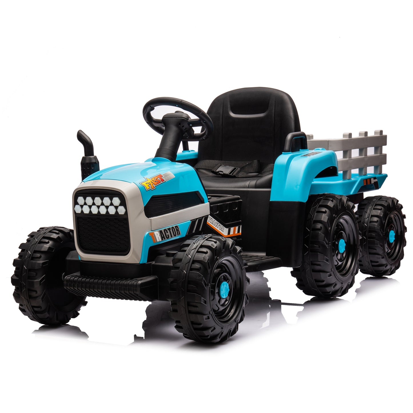 Ride on Tractor with Trailer,12V Battery Powered Electric Tractor Toy w/Remote Control,electric car for kids,Three speed adjustable,Power display, USB,MP3 ,LED light