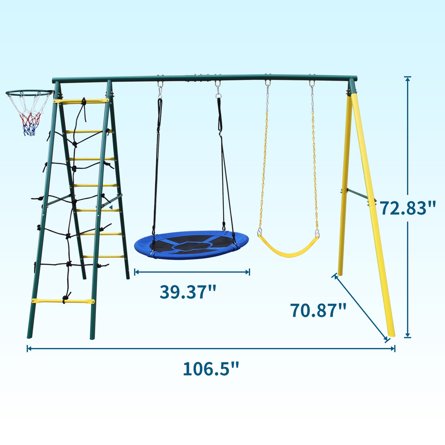 Swing Set with Ladder and Basketball Hoop for Kids Outdoor Backyard Playground