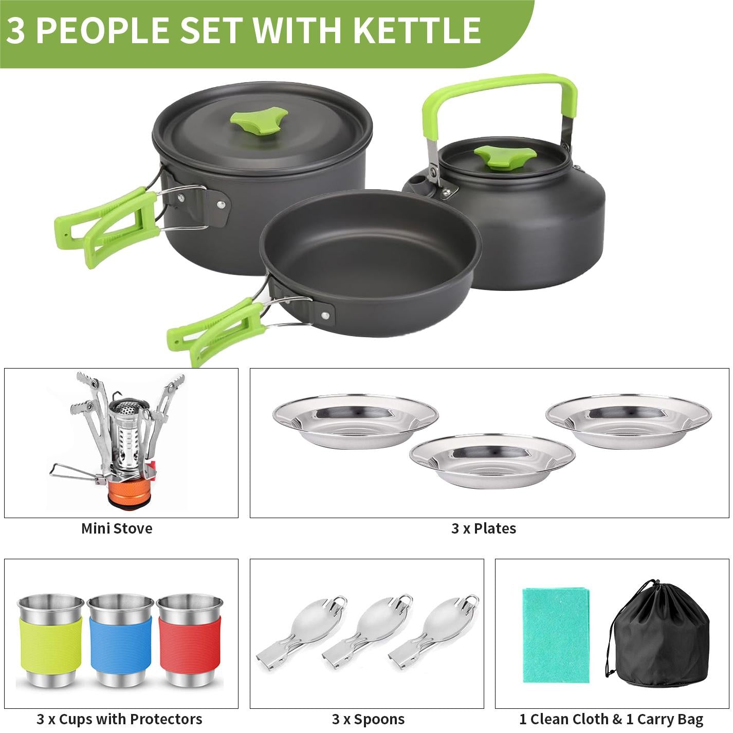 15pcs Camping Cookware Set with Mini Stove, Aluminum Camping Cookware Kit, Folding Camping Cooking Set with Non-stick Pot Pan Teapot Storage Bag for Camping Backpacking Outdoor Cooking Picnic