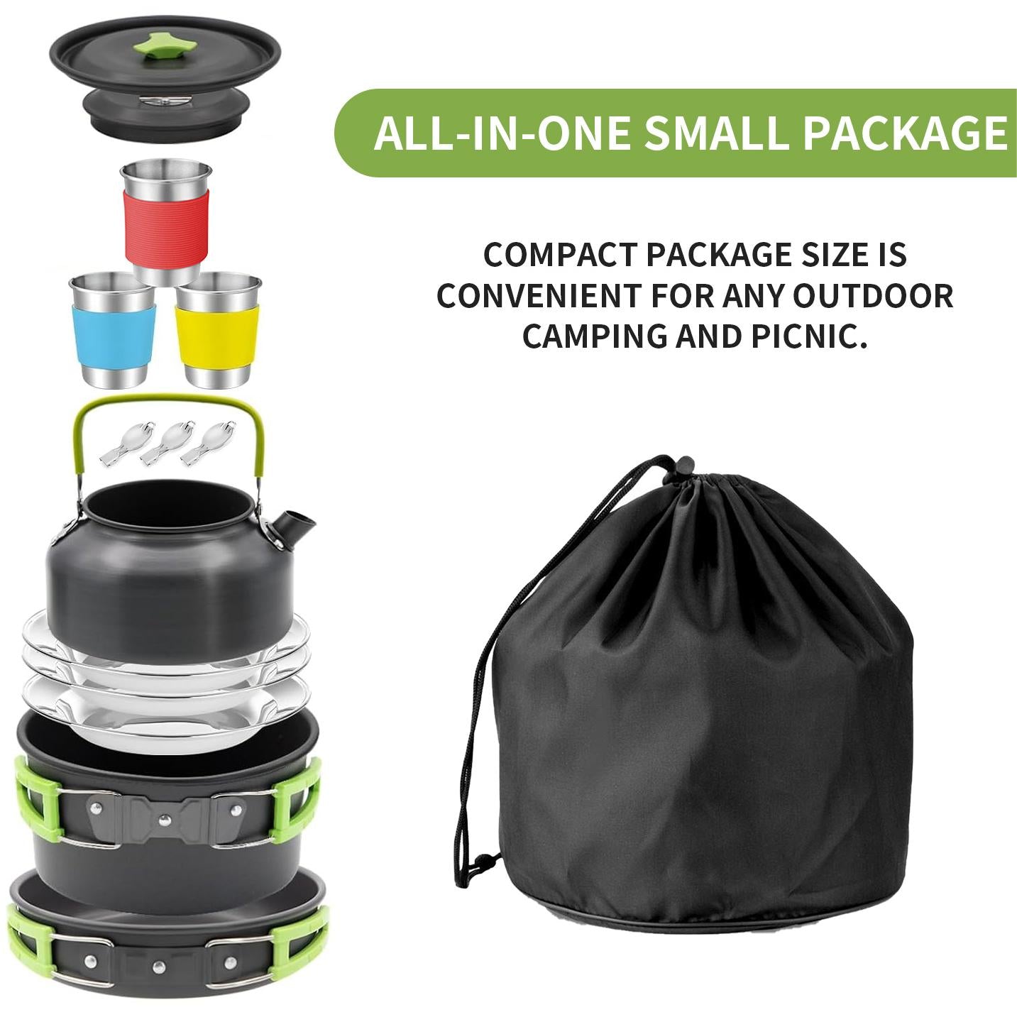 15pcs Camping Cookware Set with Mini Stove, Aluminum Camping Cookware Kit, Folding Camping Cooking Set with Non-stick Pot Pan Teapot Storage Bag for Camping Backpacking Outdoor Cooking Picnic