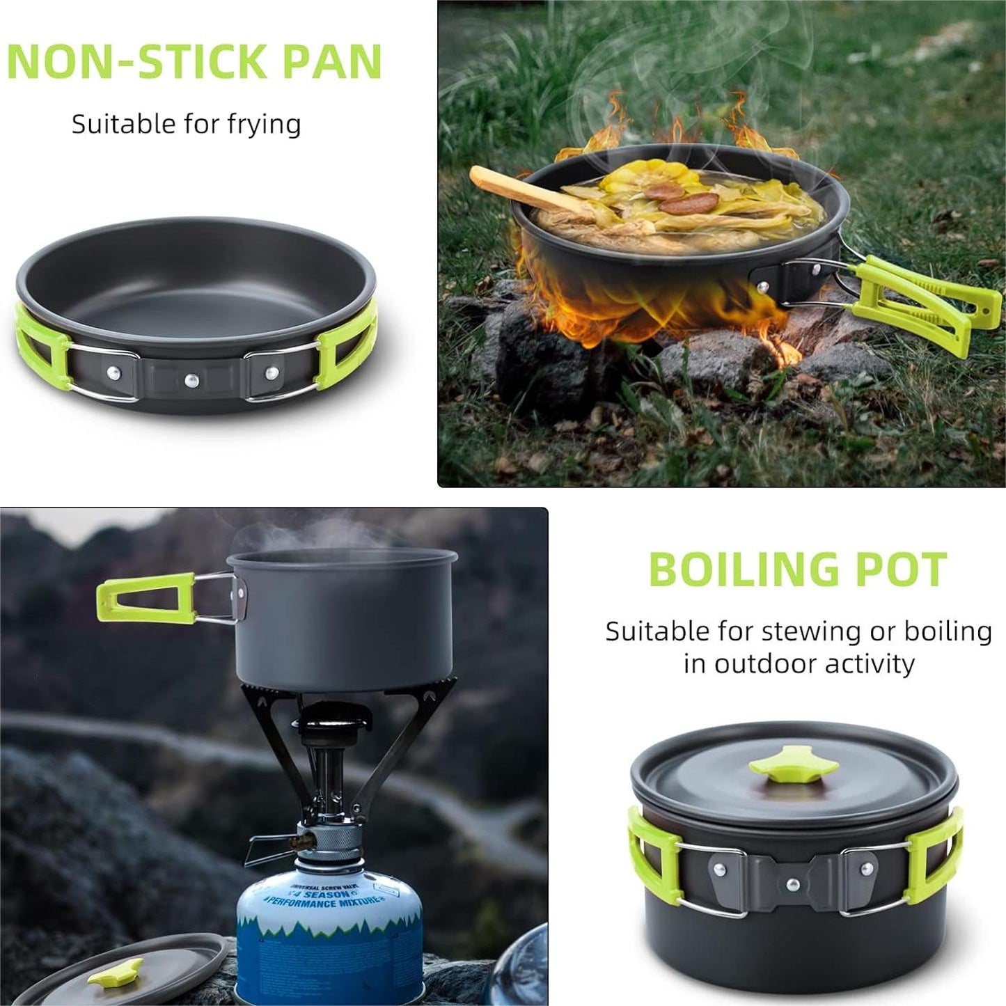 15pcs Camping Cookware Set with Mini Stove, Aluminum Camping Cookware Kit, Folding Camping Cooking Set with Non-stick Pot Pan Teapot Storage Bag for Camping Backpacking Outdoor Cooking Picnic