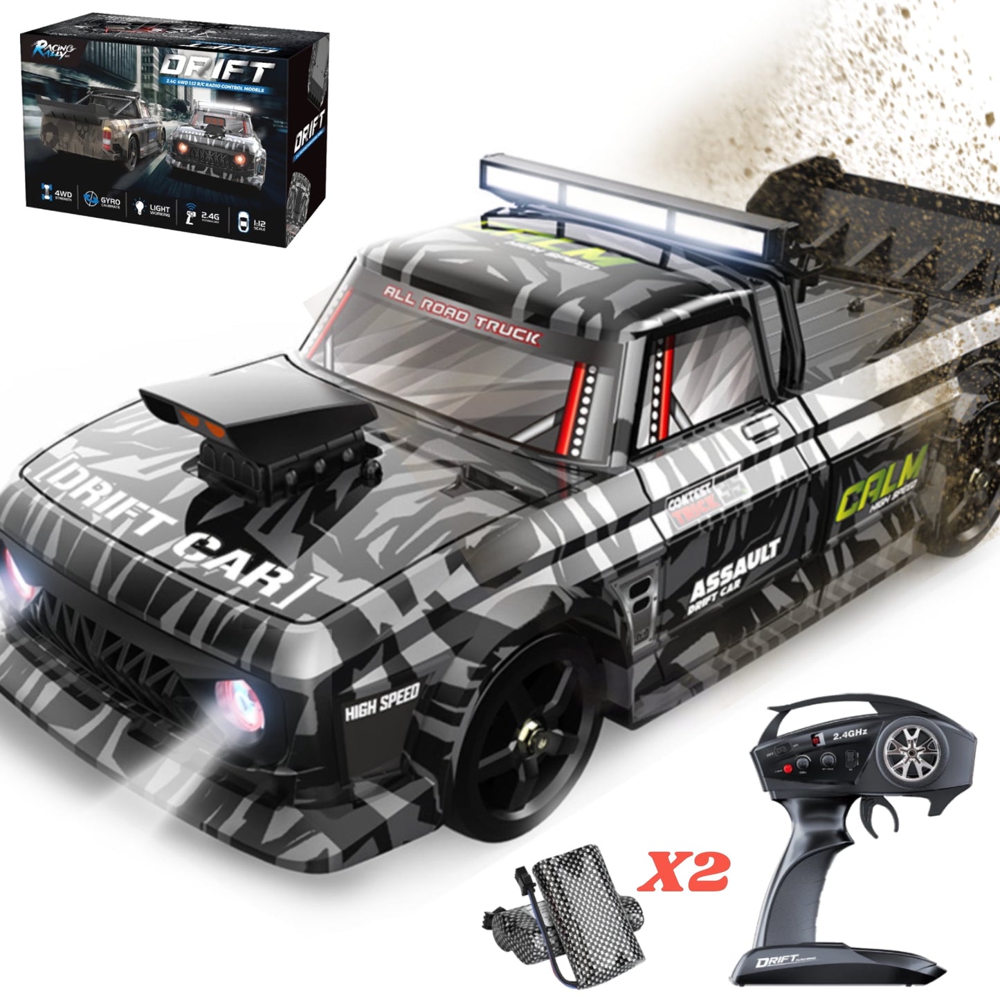 1:12 RC Cars,High Speed Drift Car, 4WD RC Truck,35KM/H Race Car with Gyro 2Pack USB Rechargeable Battery,Playing Up to 40 Minutes
