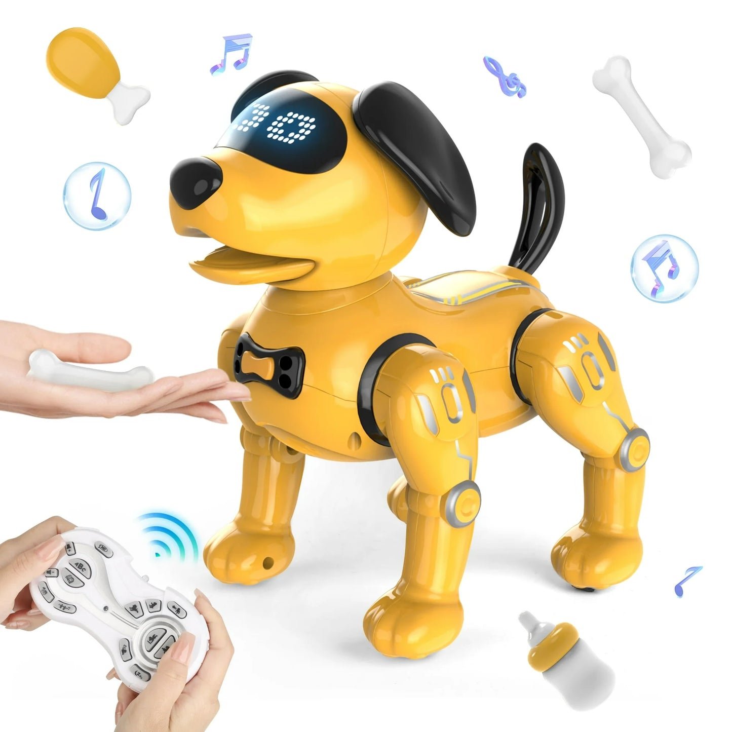 Smart RC Robot Dog Toy Emo Robot Pet for Kids with Intelligent Programmable,Touch Sensing,Feeding Interaction and Other Functions,Yellow