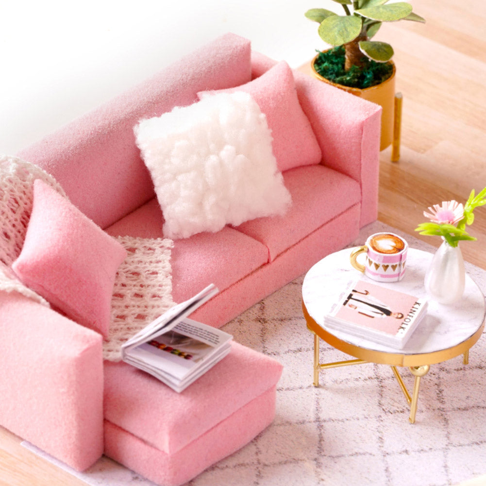 Dollhouse Miniature DIY House Kit Wooden Loft Doll House Apartment Pink Dollhouse Kit for Adults Teens Girls