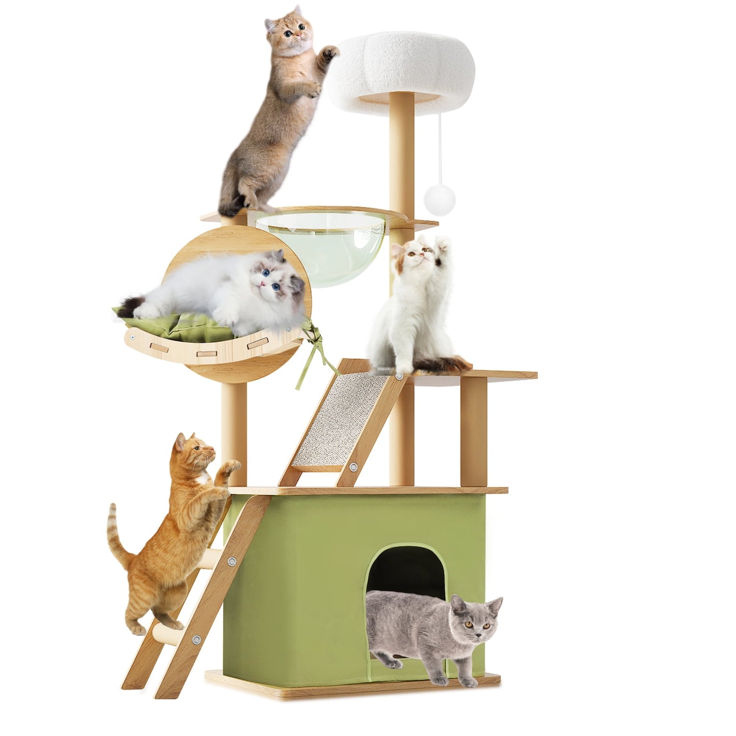 Cat Tree for Large Cats 55"Tall Cat Tower Condo with Scratching Post for Indoor Cats,Green