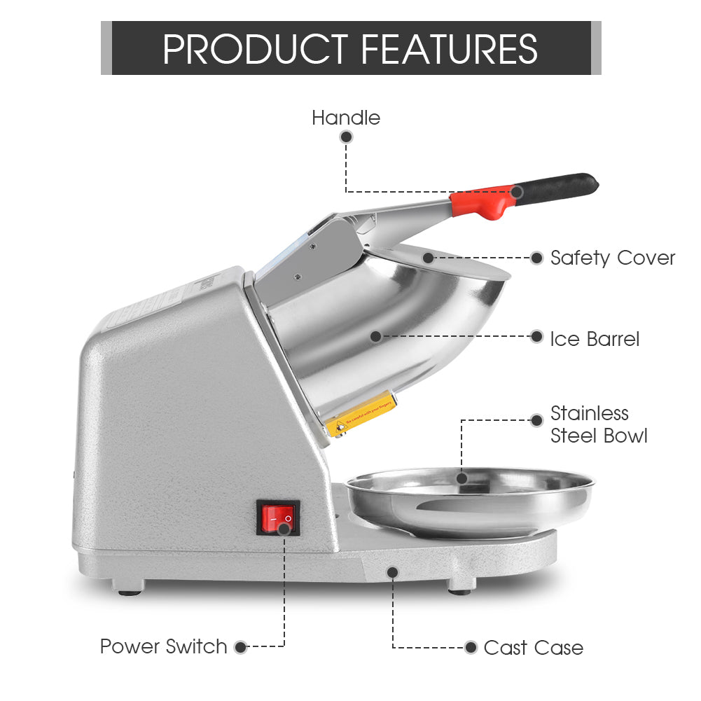 Electric Ice Crusher Shaver Machine Snow Cone Maker Shaved Ice Stainless Steel Shaving