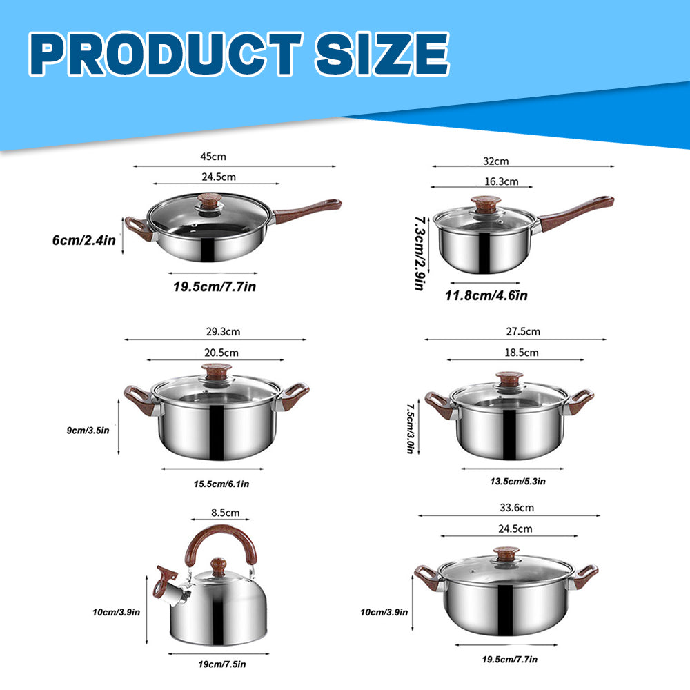 12 Pcs Nonstick Cookware Set, Easy Clean Stainless Steel Non Stick Pots and Pans, Tea Kettle