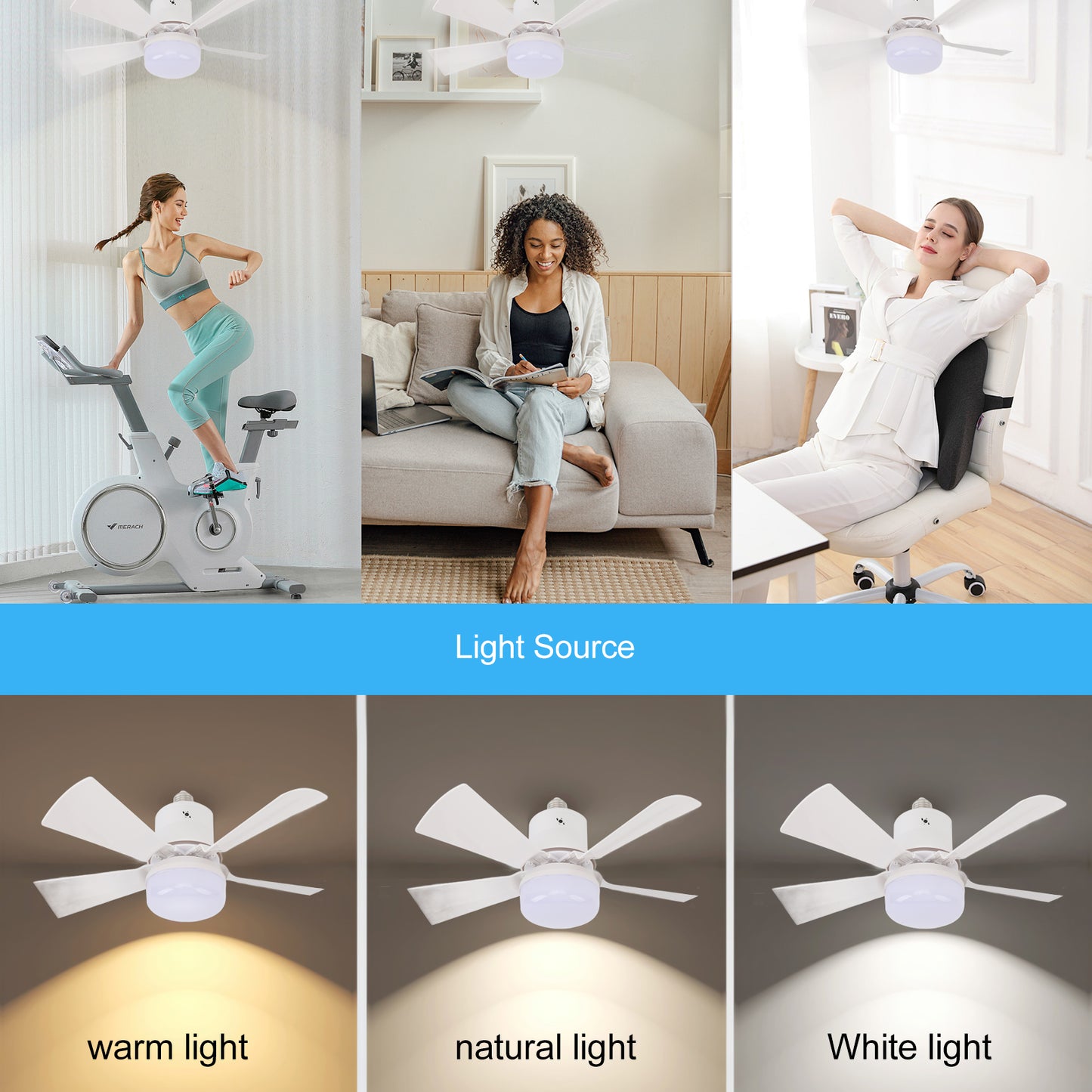Socket Fan Light with Remote, 16” Screw Ceiling Fans with Lights, E26 Base, Dimmable, Timer, 3 Wind Speed,for Garage Bathroom