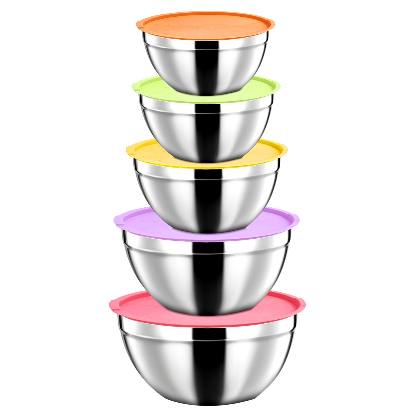 Mixing Bowls with Lids, Stainless Steel Mixing Salad Bowls Set of 5 for Baking Cooking Prepping Serving, Size 1.5/2.5/3/4/4.5QT