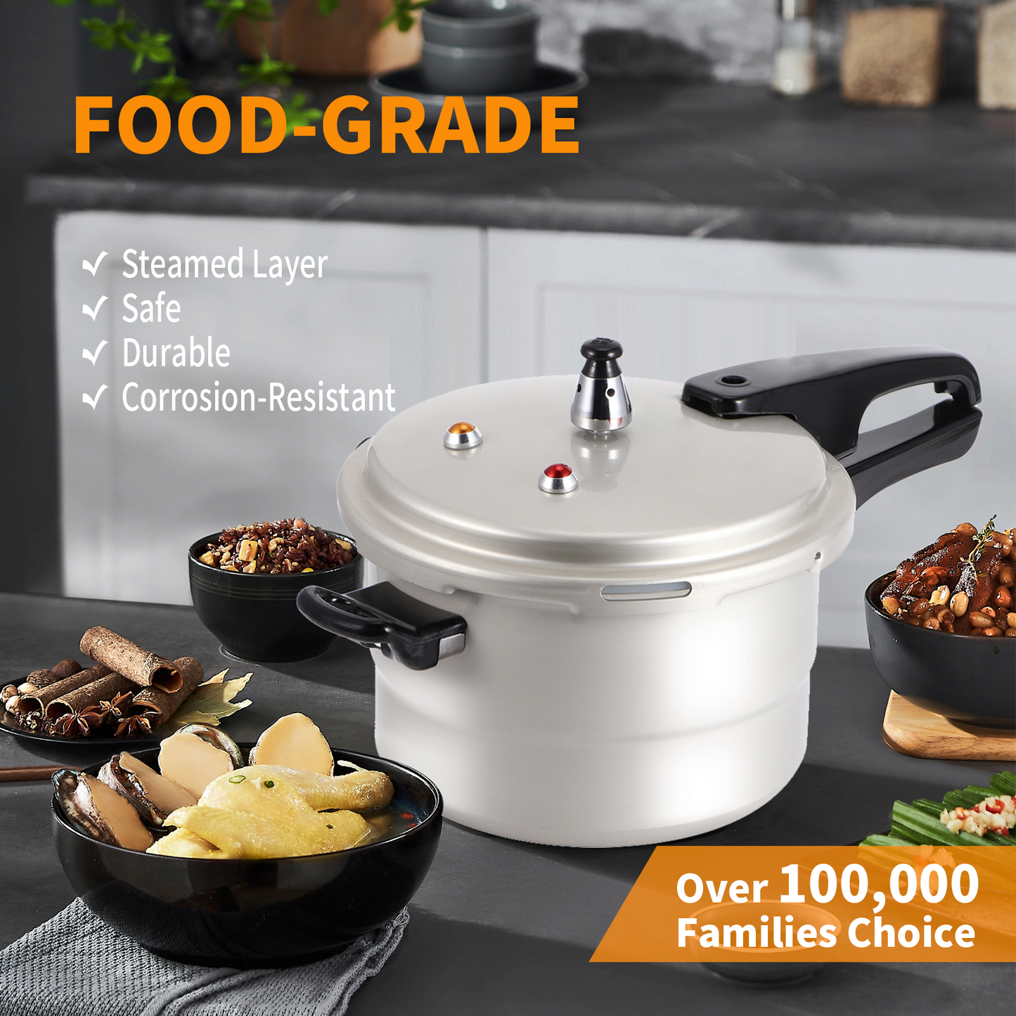 Aluminum Pressure Cooker with Steamed Layer, Fast Cooker Pot, , Explosion Proof for Gas Stove, Silver (9.84 x 9.84 x 7.87 Inches)
