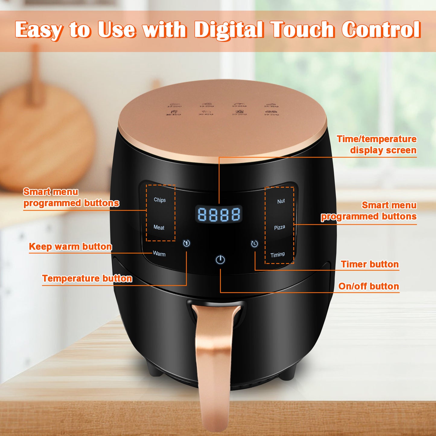 6.5 QT Large Capacity Air Fryer 8 in 1 Touch Screen Smart Fryers Household Multi-function Air fryer that Crisps, Roasts, Reheats, & Dehydrates