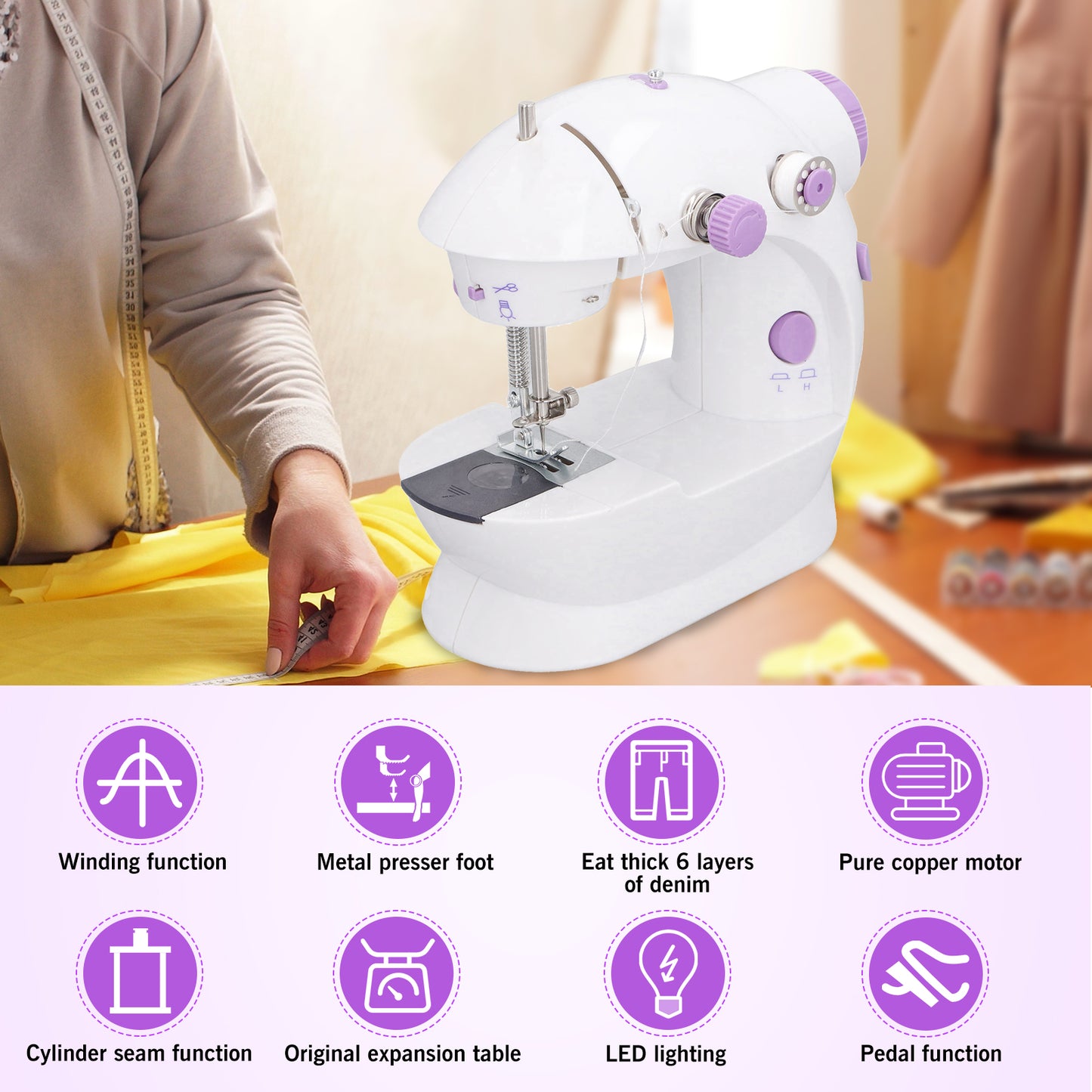 Mini Sewing Machine for Beginners Expansion Board Fast Stitch Suitable for Clothes,Jeans,Cutains,DIY Home Travel