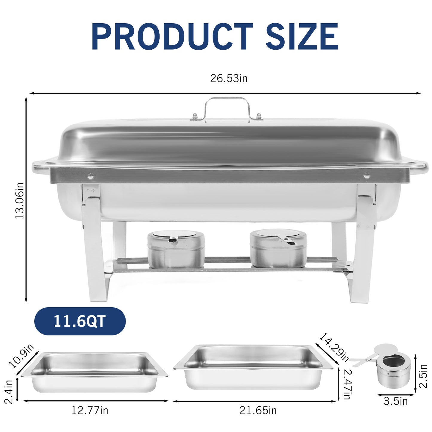 11.6 QT Stainless Steel Rectangular Chafing Dish Buffet 2 Compartment for Parties, Events, Wedding, Camping, Dinner